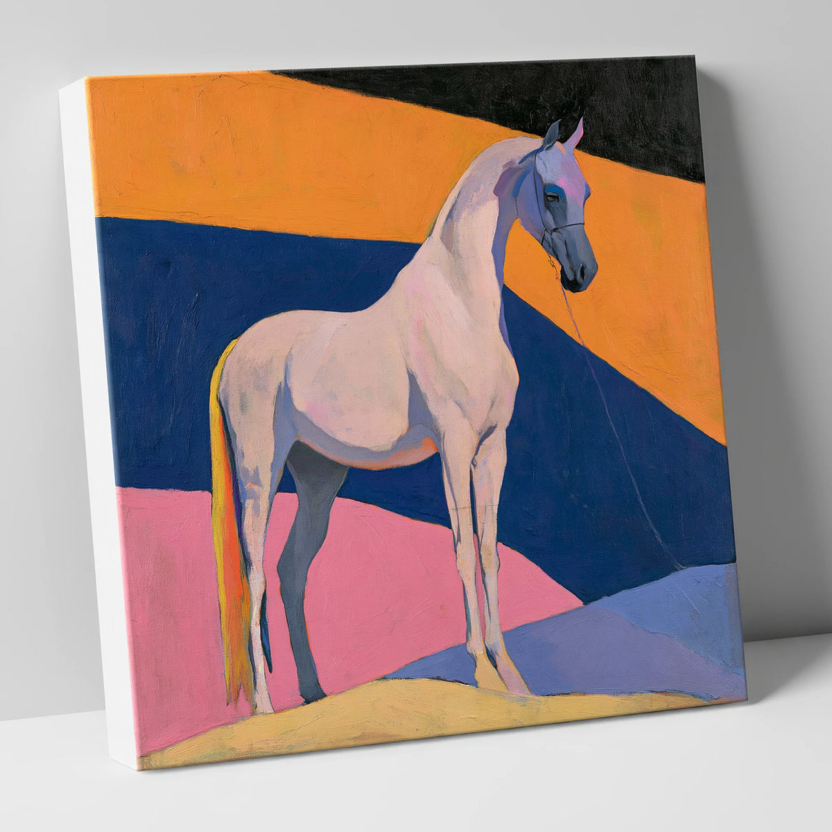 Grey Arabian Against Geometric Colours horse breed canvas wall art