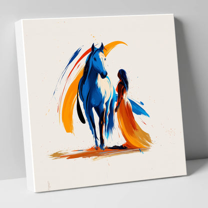 Azure and Amber Bond horse & rider canvas wall art