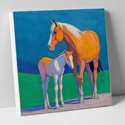 Vivid Summer Bond mare & foal canvas wall art