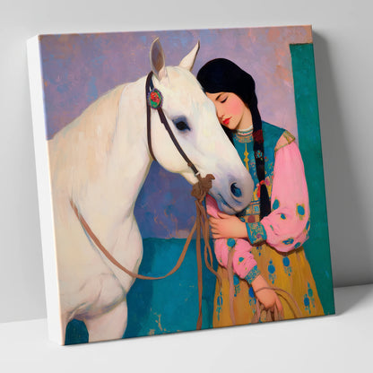 Quiet Devotion horse & rider canvas wall art