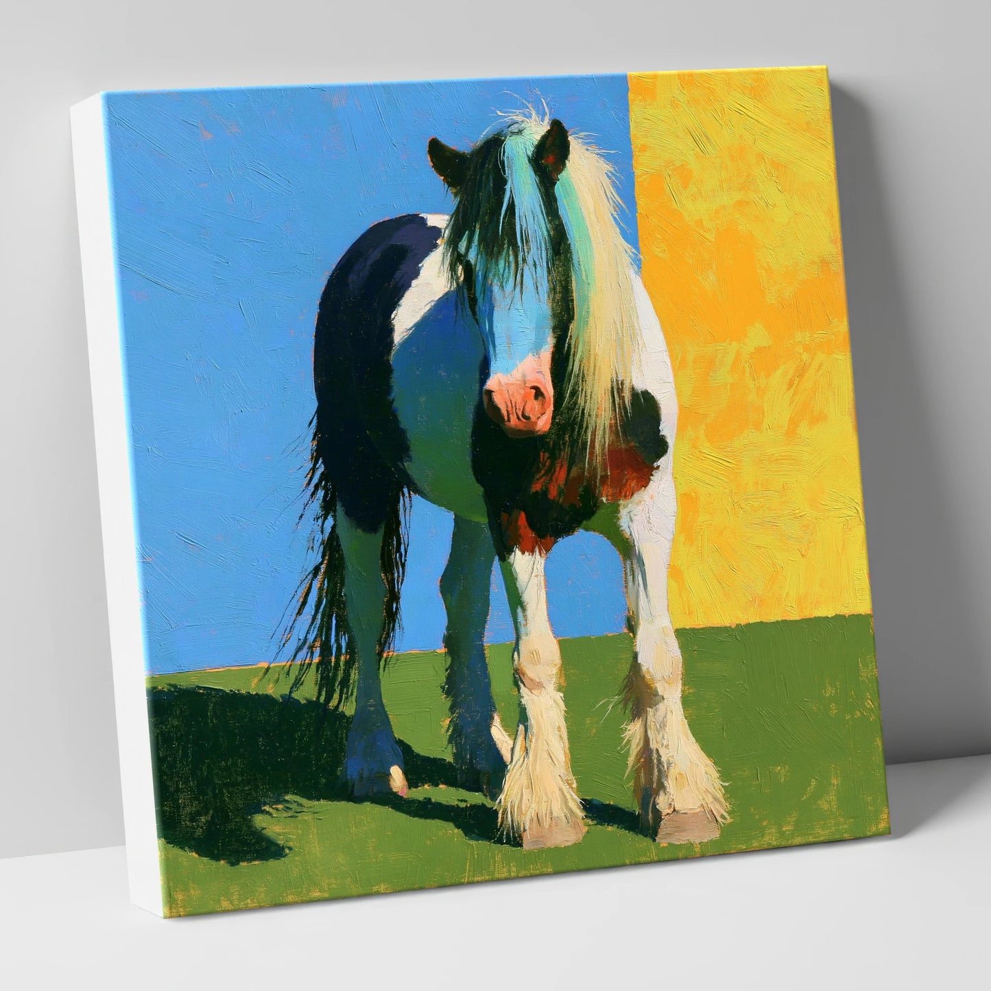 Piebald Cob in Vibrant Sun horse breed canvas wall art