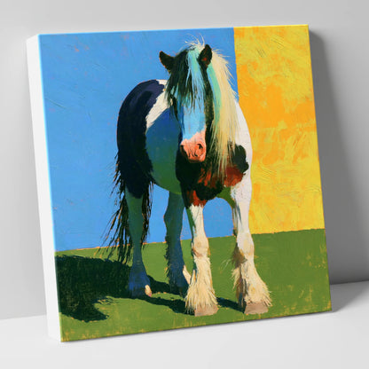 Piebald Cob in Vibrant Sun horse breed canvas wall art