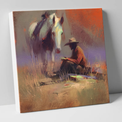 The Rider's Rest horse & rider canvas wall art