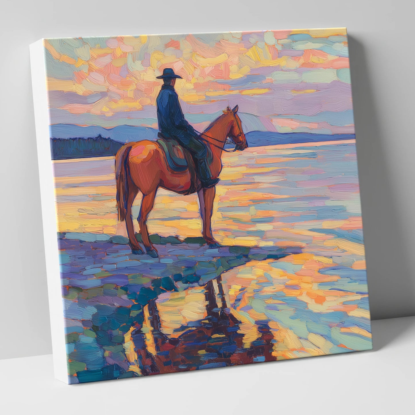 Solitary Sunset Ride beach horse canvas wall art
