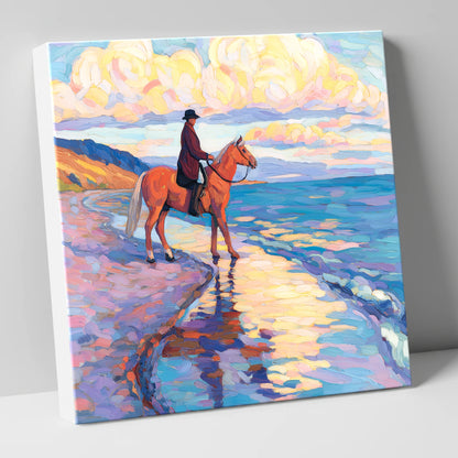 Sunset Coastal Reflections beach horse canvas wall art