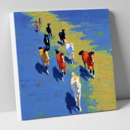 Sunlit Azure Gallop wild horses canvas wall art