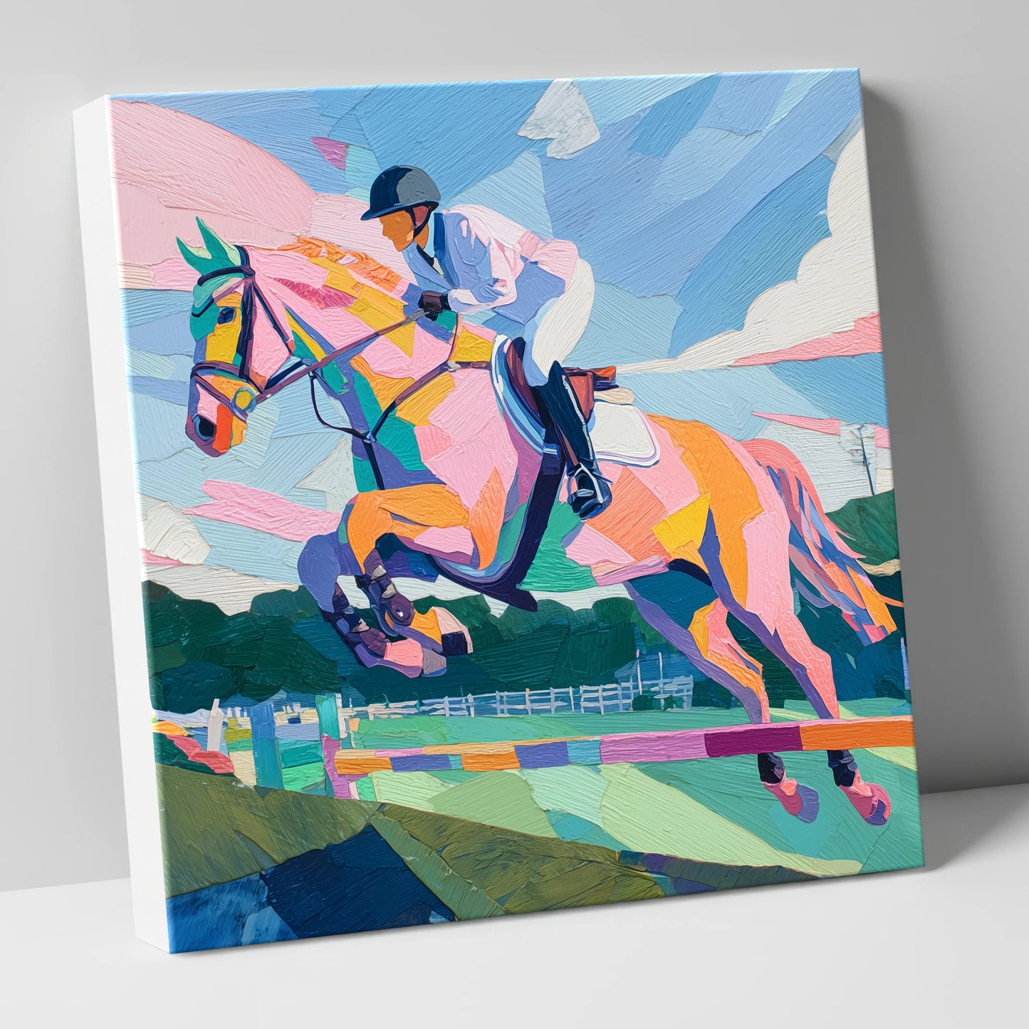 Kaleidoscope Leap show jumping horse canvas wall art