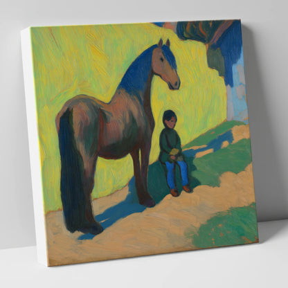 Sunlit Companionship horse & rider canvas wall art