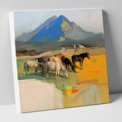 Grazing Beneath Cerulean Peaks horse landscape canvas wall art