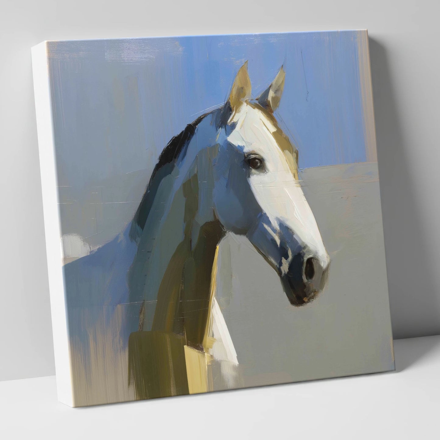 Sunlit Slate Grey horse portrait canvas wall art