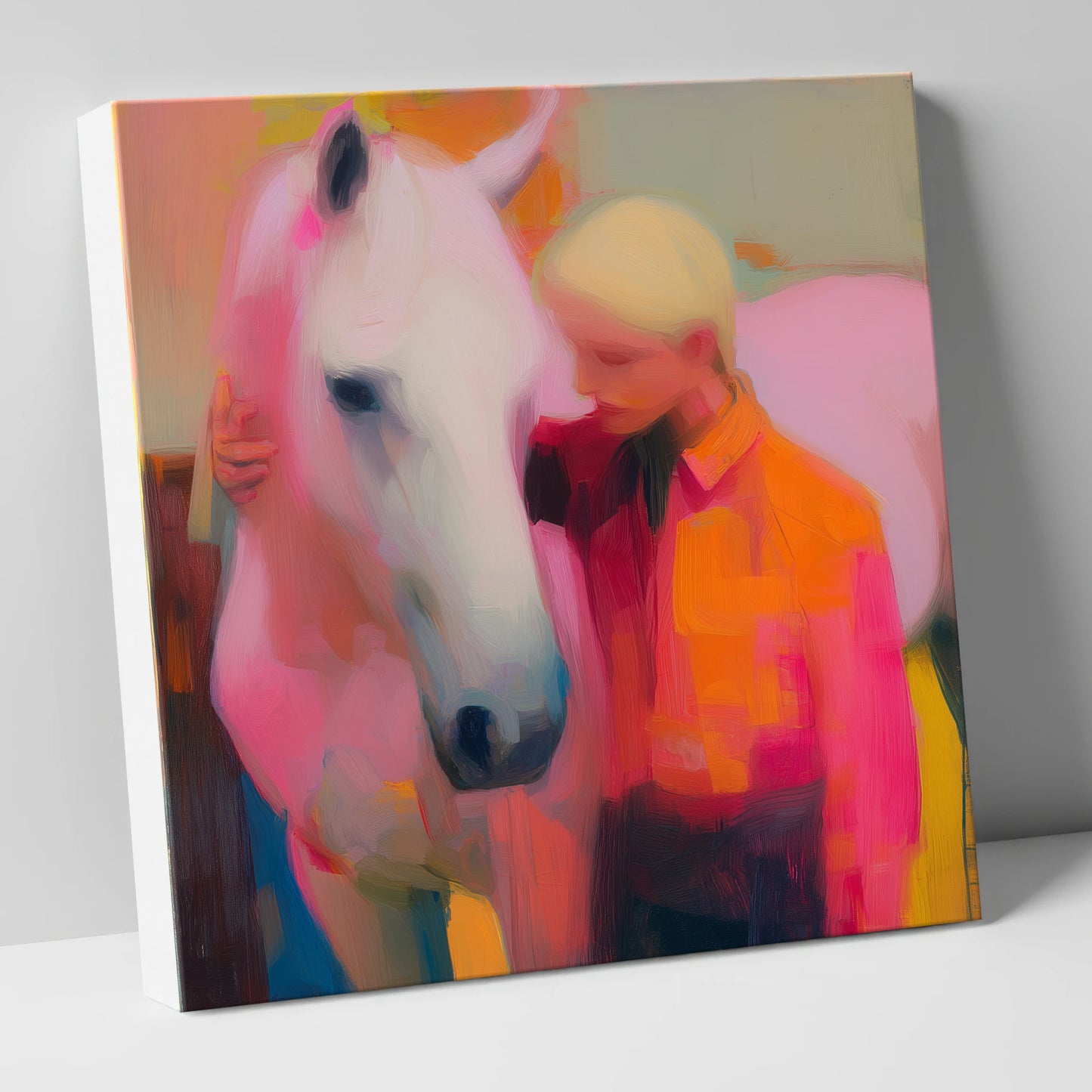 The Radiant Embrace horse & rider canvas wall art
