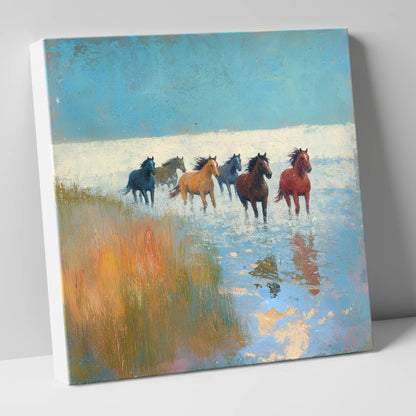 Through the Shallows wild horses canvas wall art