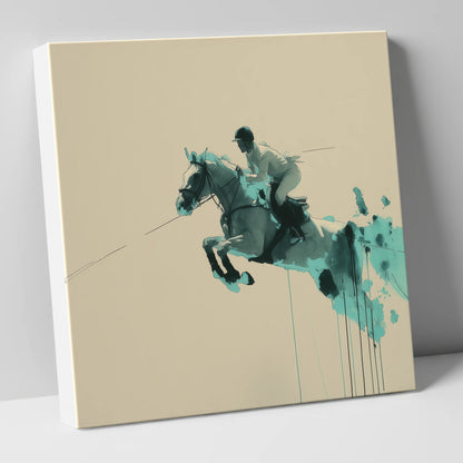 Suspended In Teal show jumping horse canvas wall art