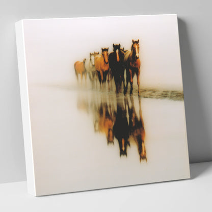 Emerging From The Mist wild horses canvas wall art
