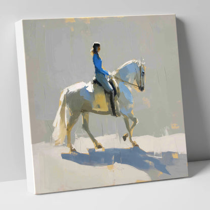 Collected in Blue dressage horse canvas wall art