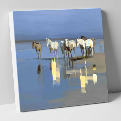 Reflections in Blue wild horses canvas wall art