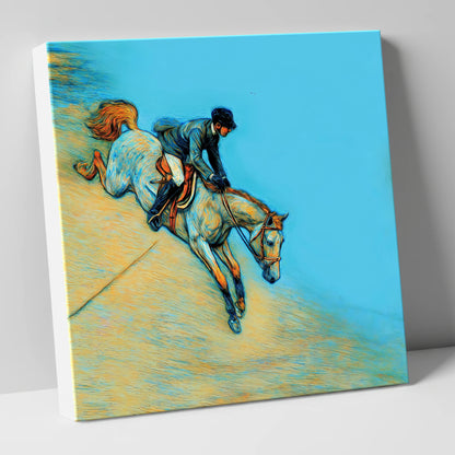 Bold Cerulean Flight show jumping horse canvas wall art