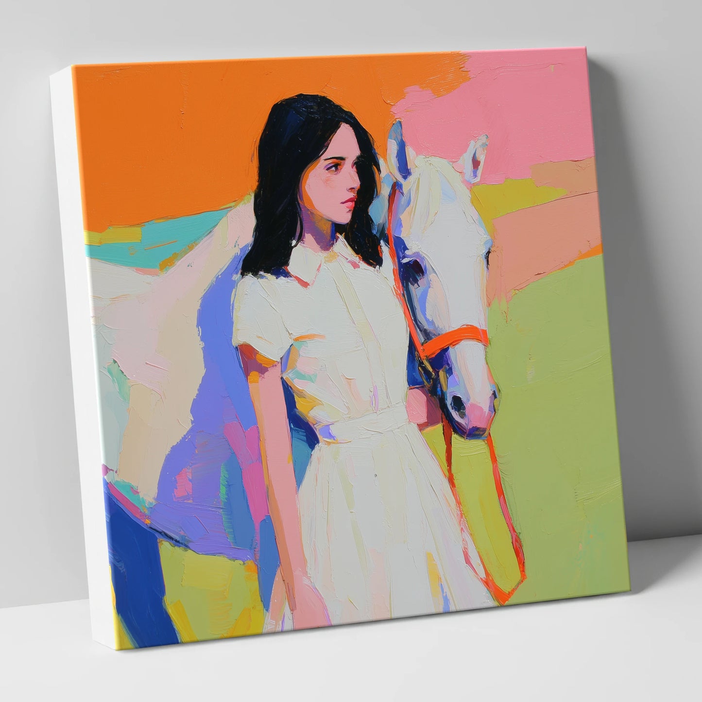 Painted Summer Bond horse & rider canvas wall art