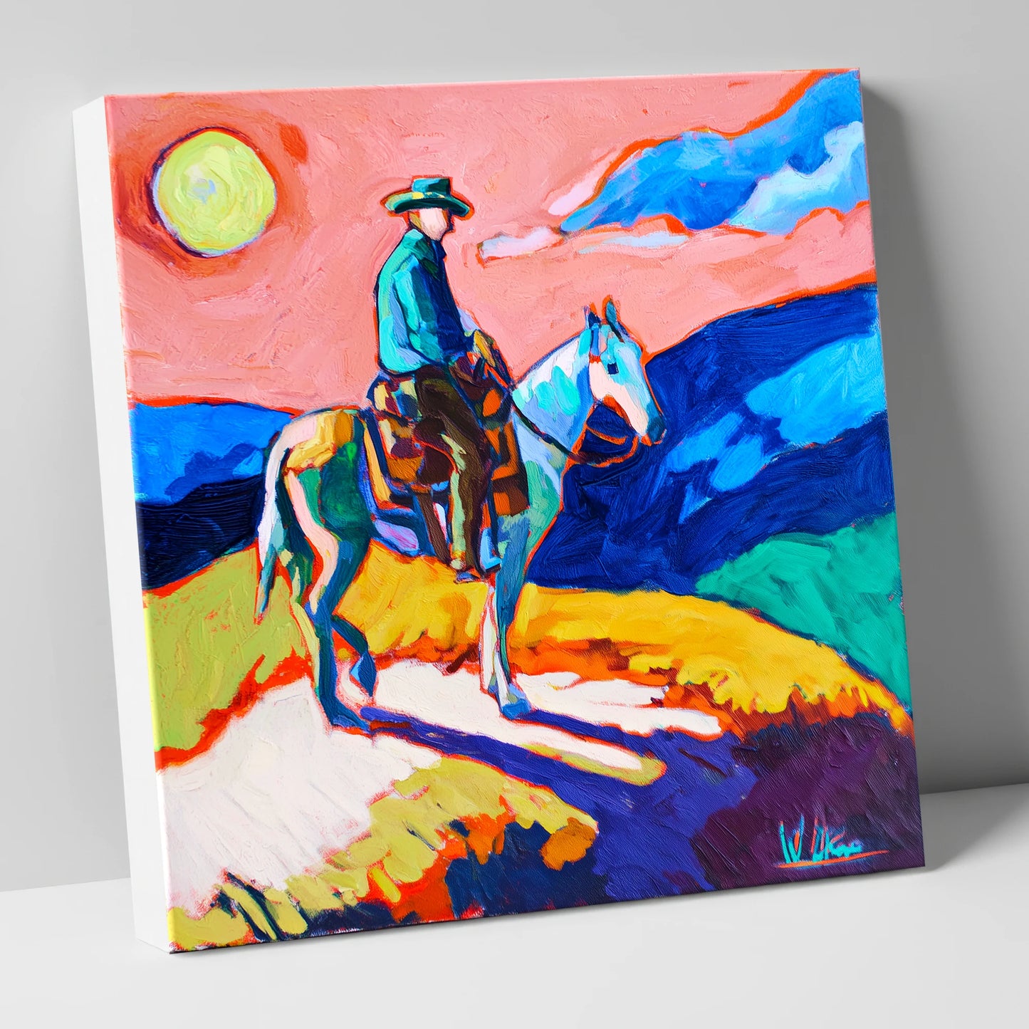 Technicolour Trail Rider western horse canvas wall art
