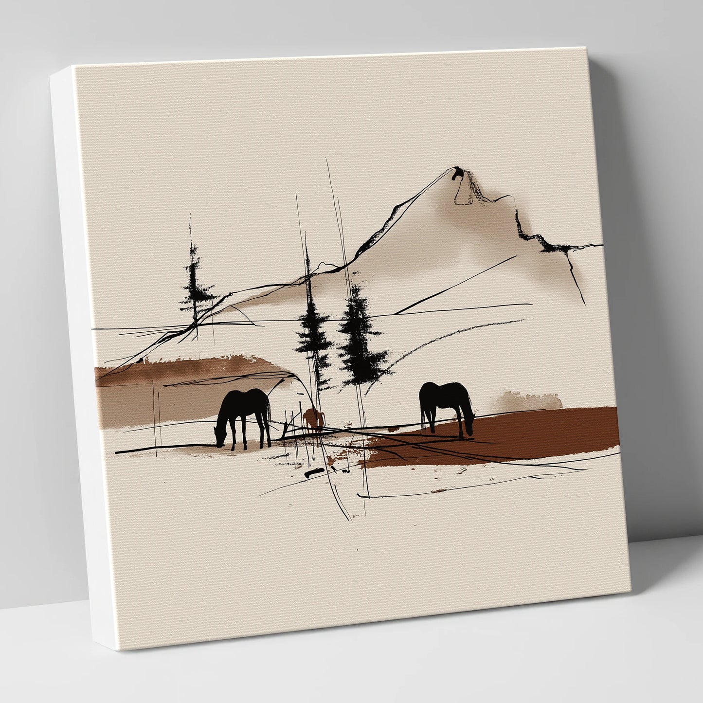 Mountain Pasture Silhouettes horse landscape canvas wall art