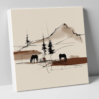 Mountain Pasture Silhouettes horse landscape canvas wall art
