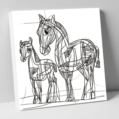 Linear Equine Bond mare & foal canvas wall art