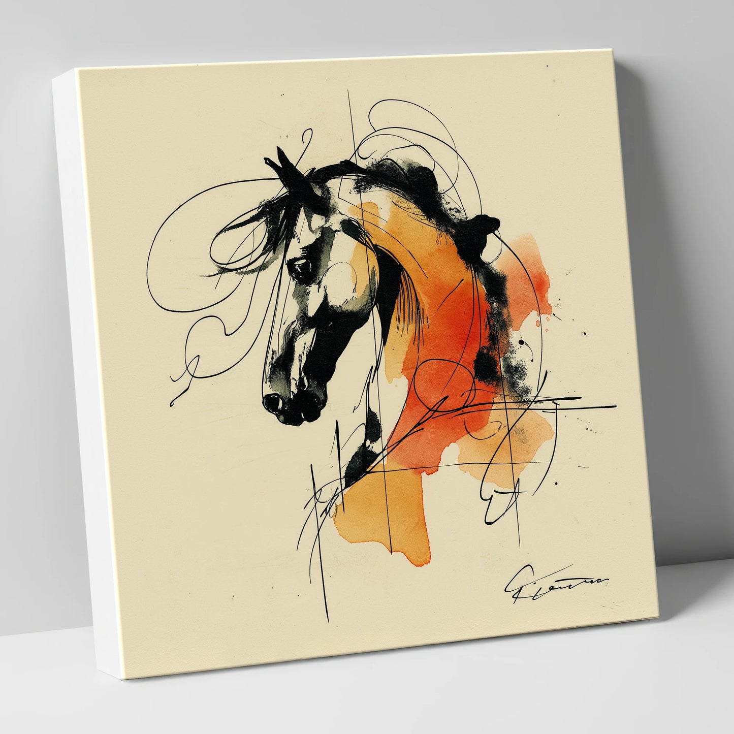 Spirit in Ink and Amber horse breed canvas wall art
