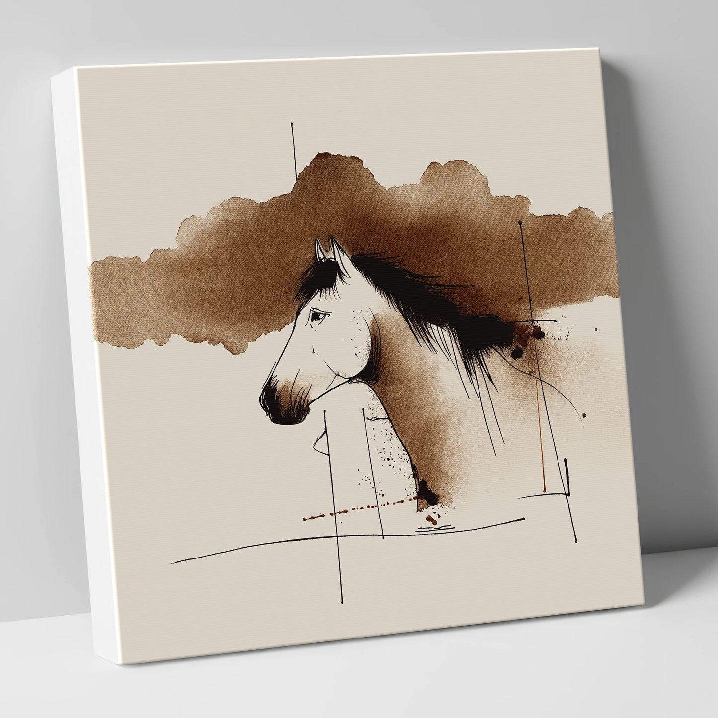 Abstract Sepia Equine Profile horse portrait canvas wall art