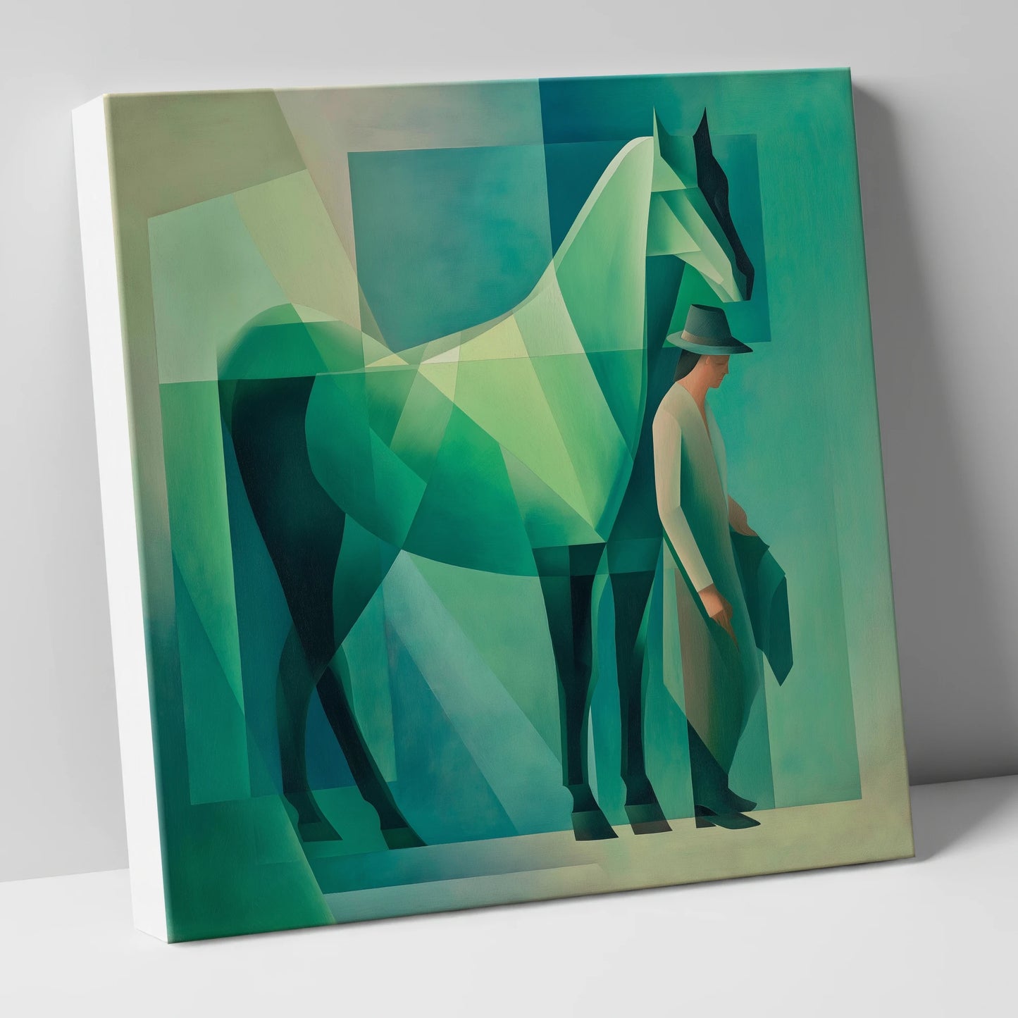 Emerald Geometry horse & rider canvas wall art