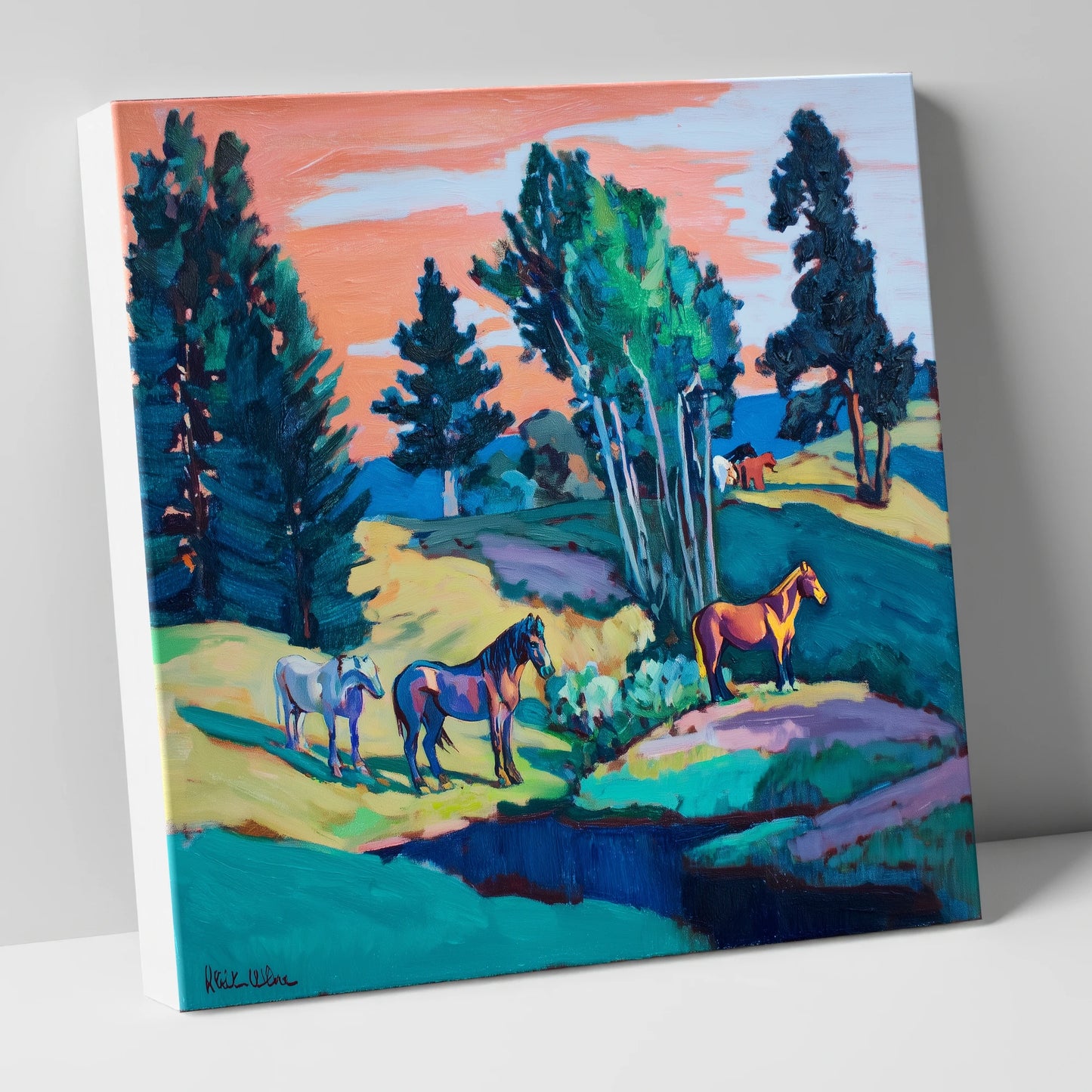 Vibrant Summer Pastures horse landscape canvas wall art