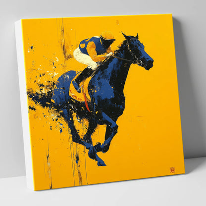 Midnight Pace on Gold racing horse canvas wall art
