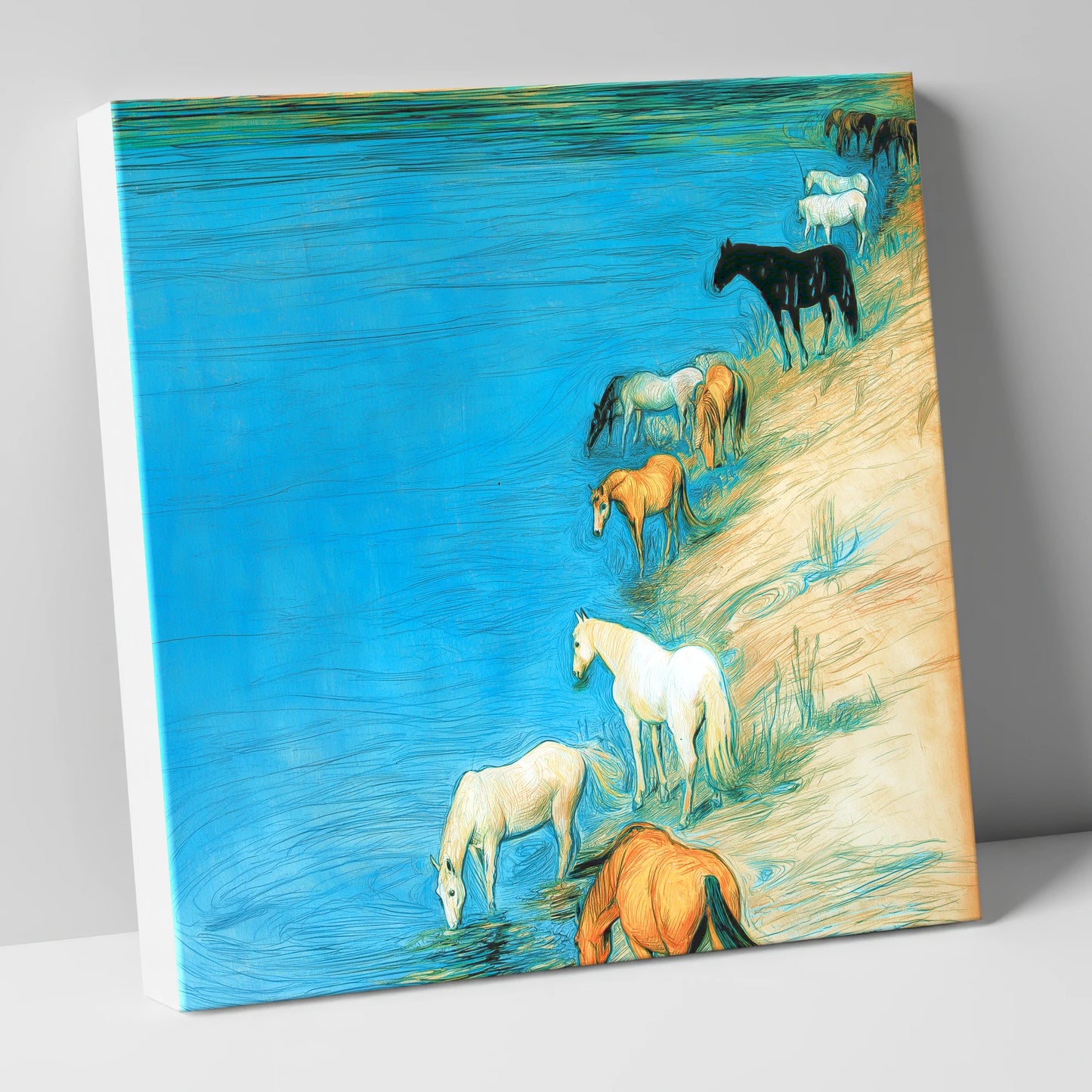 Cerulean River Herd wild horses canvas wall art