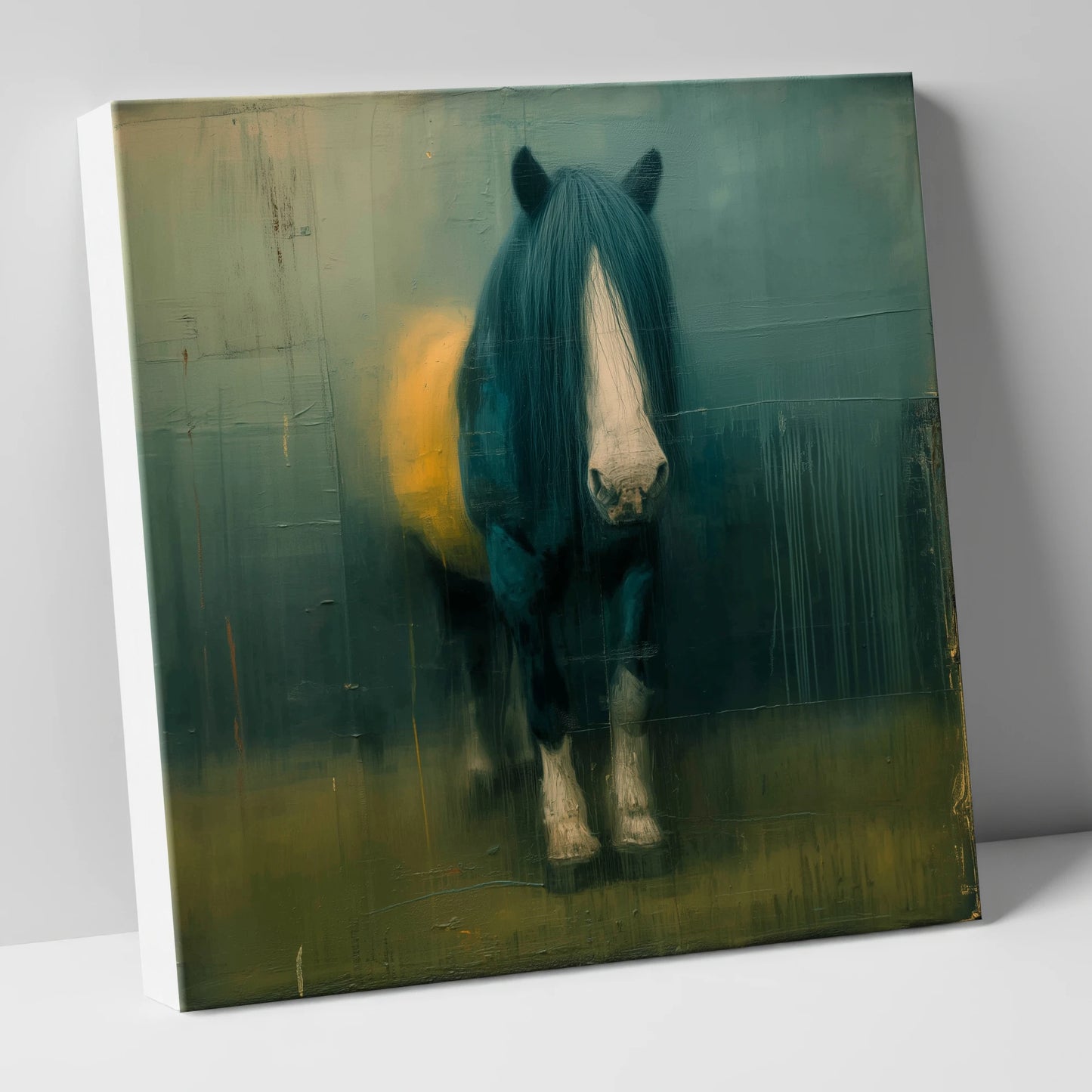 Quiet Draught in Teal horse breed canvas wall art