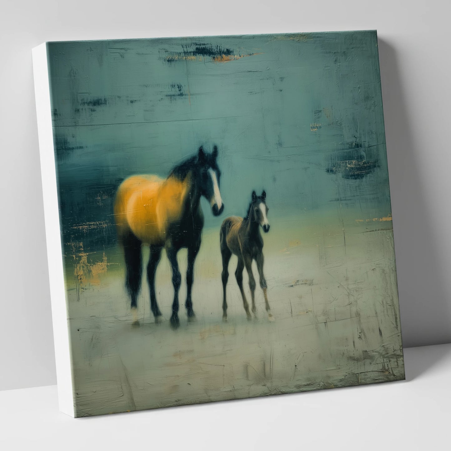 Ochre Light and Shadow mare & foal canvas wall art