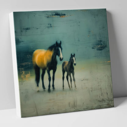 Ochre Light and Shadow mare & foal canvas wall art