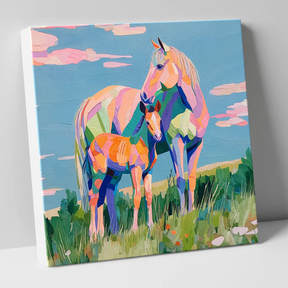 Vibrant Maternal Bond mare & foal canvas wall art