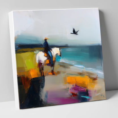 Vibrant Shoreline Hack beach horse canvas wall art