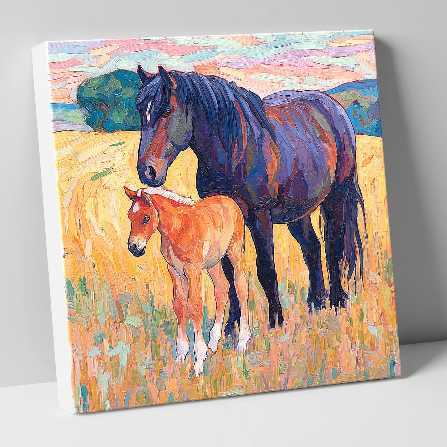Vibrant Bond Mare and Foal mare & foal canvas wall art