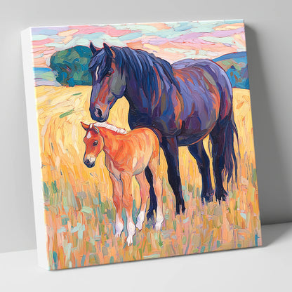 Vibrant Bond Mare and Foal mare & foal canvas wall art