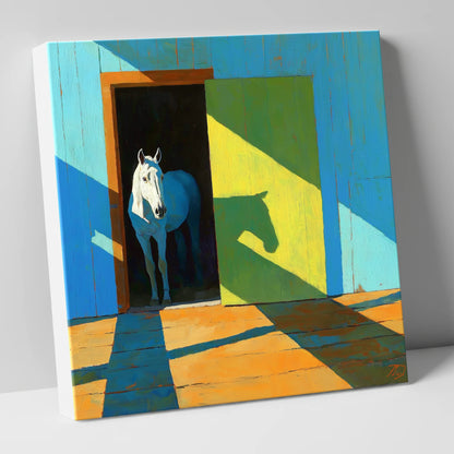 Sunlight and Silhouette horse stable canvas wall art