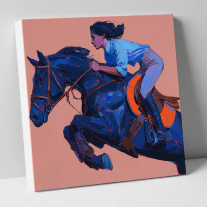 Indigo Flight show jumping horse canvas wall art