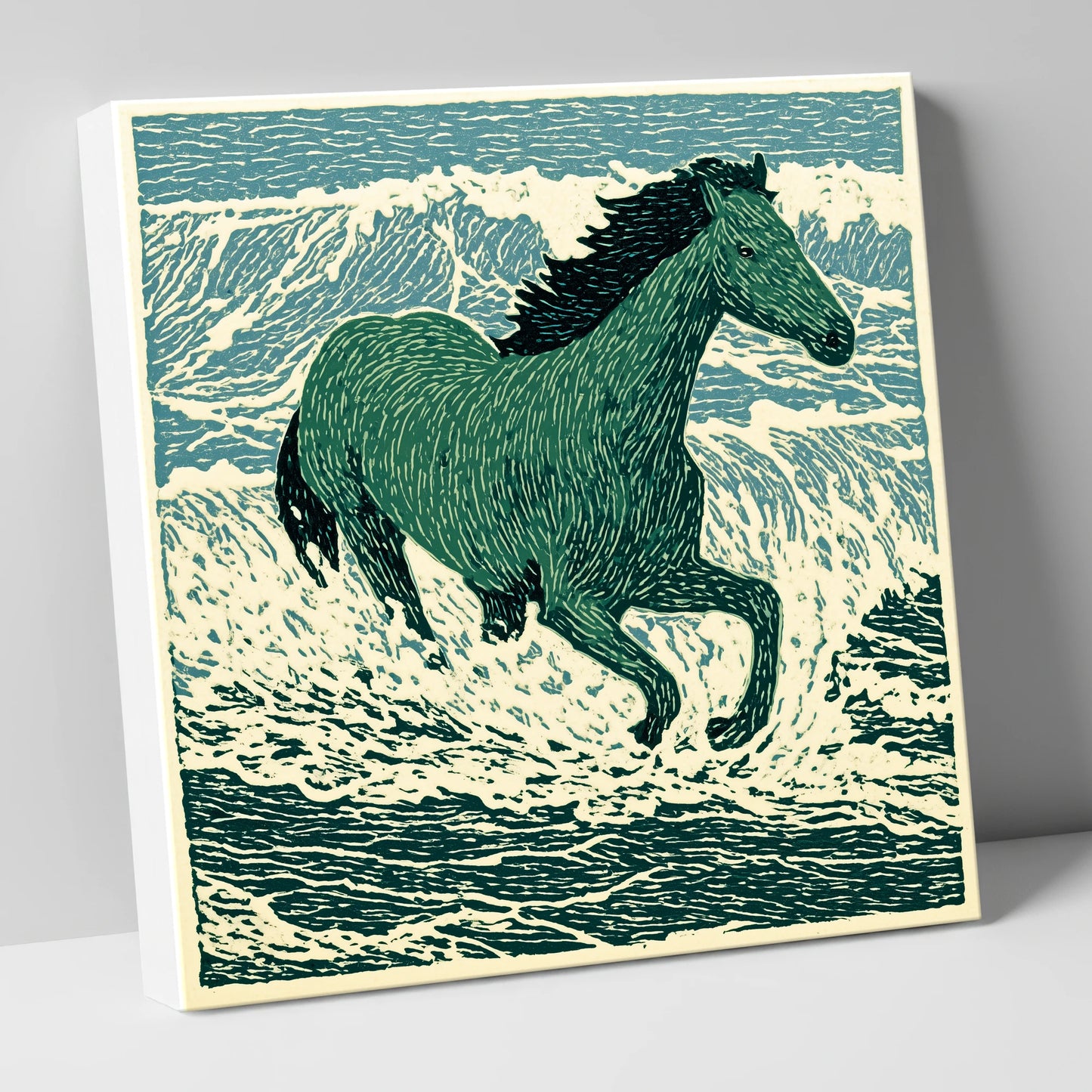 Emerald Surf Canter beach horse canvas wall art