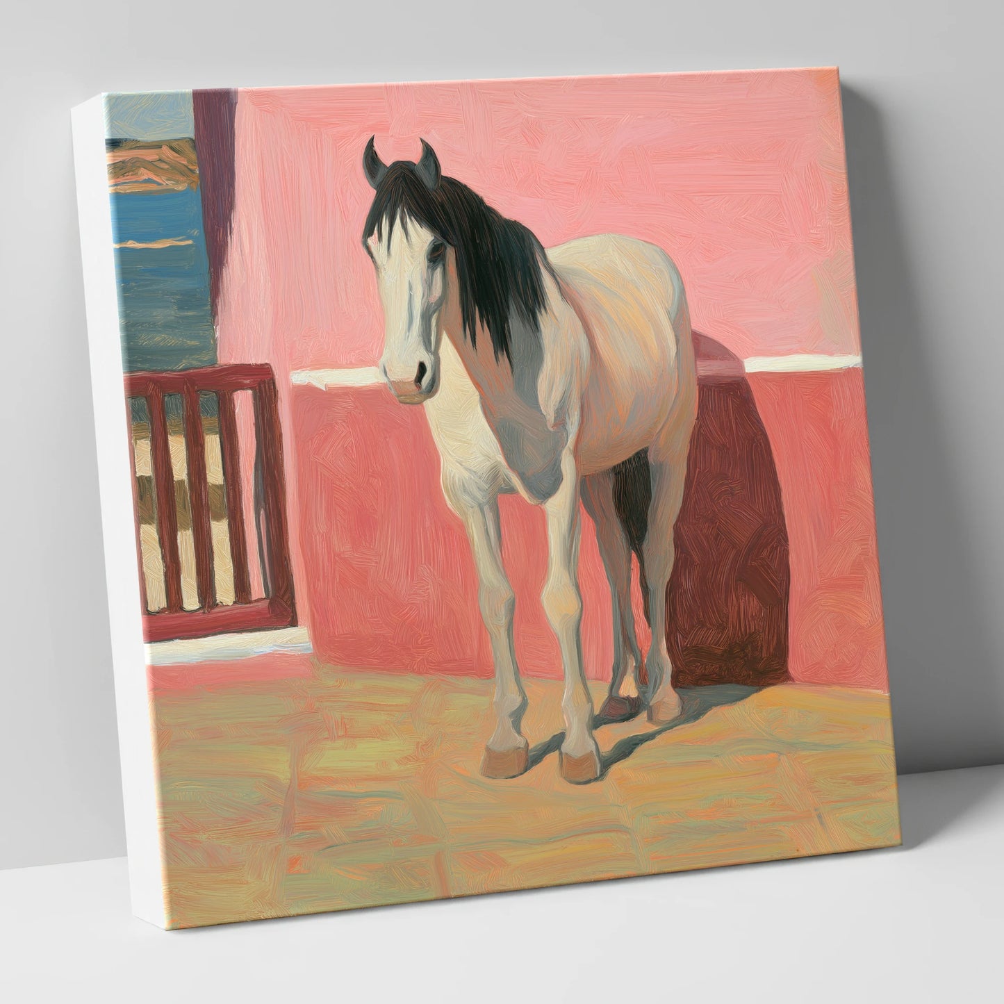 Coastal Courtyard Grey horse breed canvas wall art