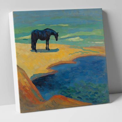 Vibrant Coastal Solitude horse landscape canvas wall art