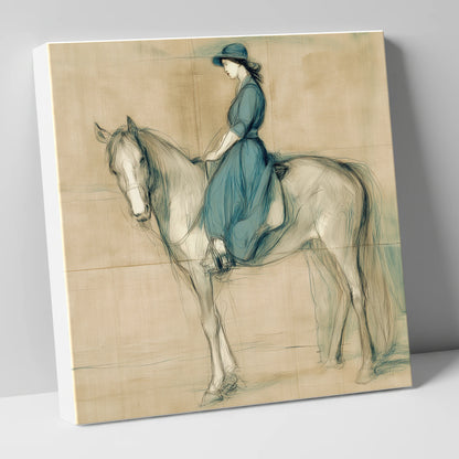 The Lady in Teal horse & rider canvas wall art