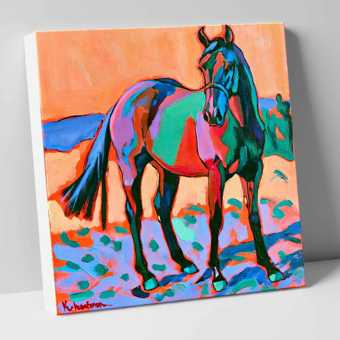 Vivid Turquoise And Purple Horse horse breed canvas wall art