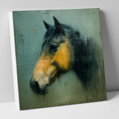 Teal and Ochre Profile horse portrait canvas wall art