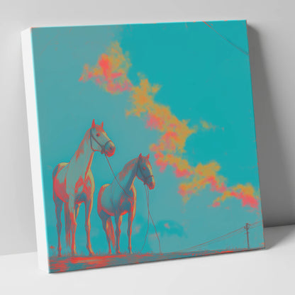 Electric Cyan Skies horse landscape canvas wall art