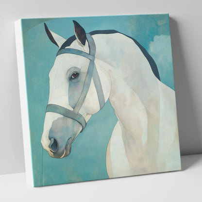 Serene Focus in Teal horse portrait canvas wall art