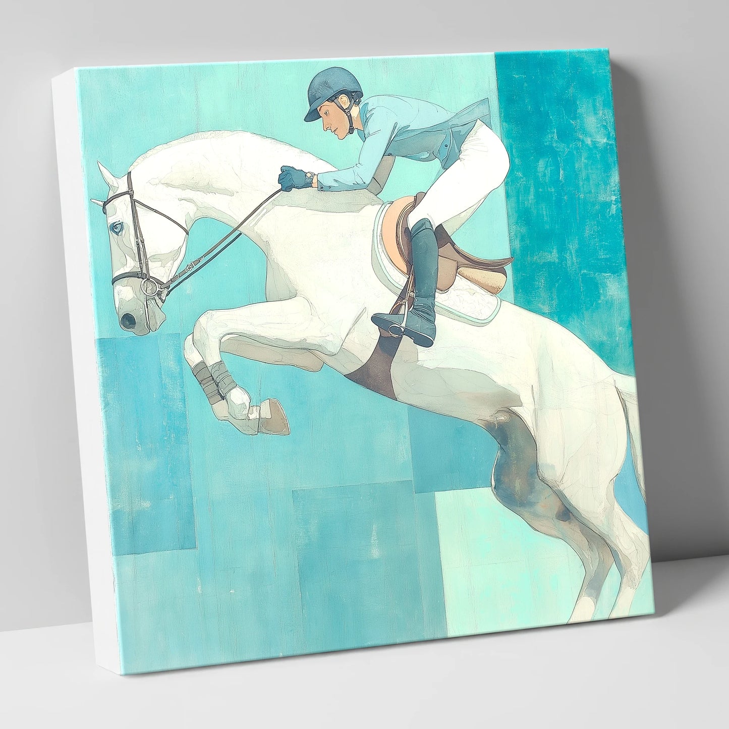 Aquamarine Flight show jumping horse canvas wall art